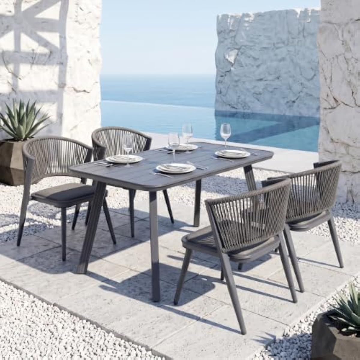 Outdoor Furniture Plus - Juego de comedor moderno de aluminio